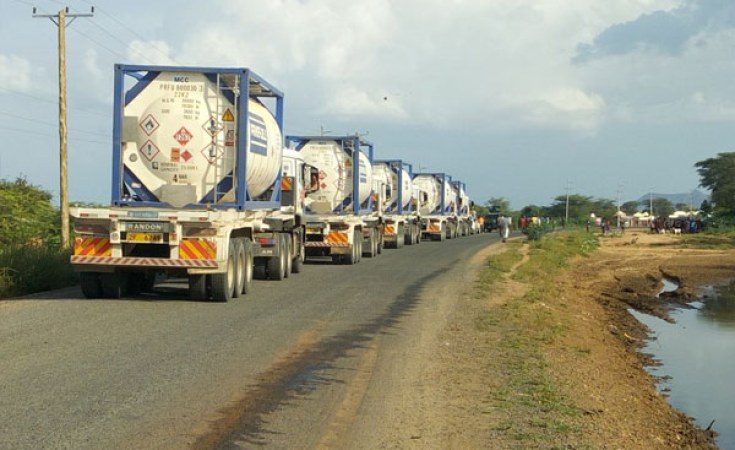 A convoy of trucks on a Kenyan road